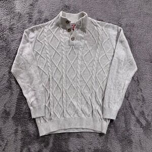 Soul of London Mens Light Grey Cable Knit Mock Neck Button Sweater Size M Rare
